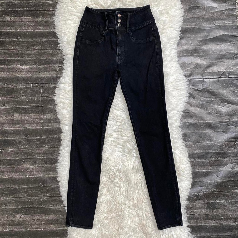 AMERICAN EAGLE BLACK SUPER HIGH RISE JEGGINGS GRUNGE ALT GOTH BASIC NORMCORE